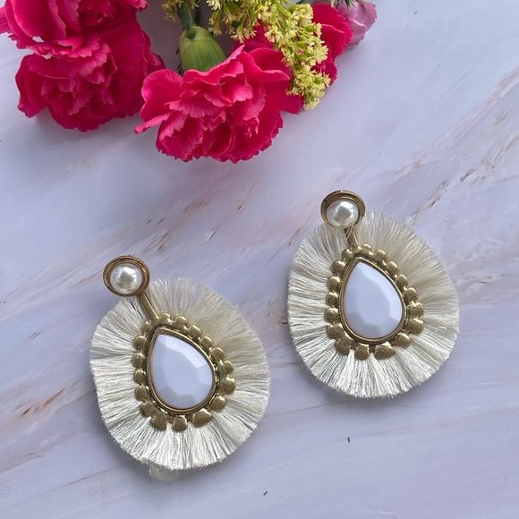 Zara Jewelry - Zara white fringe crystal dangle earrrings NEW